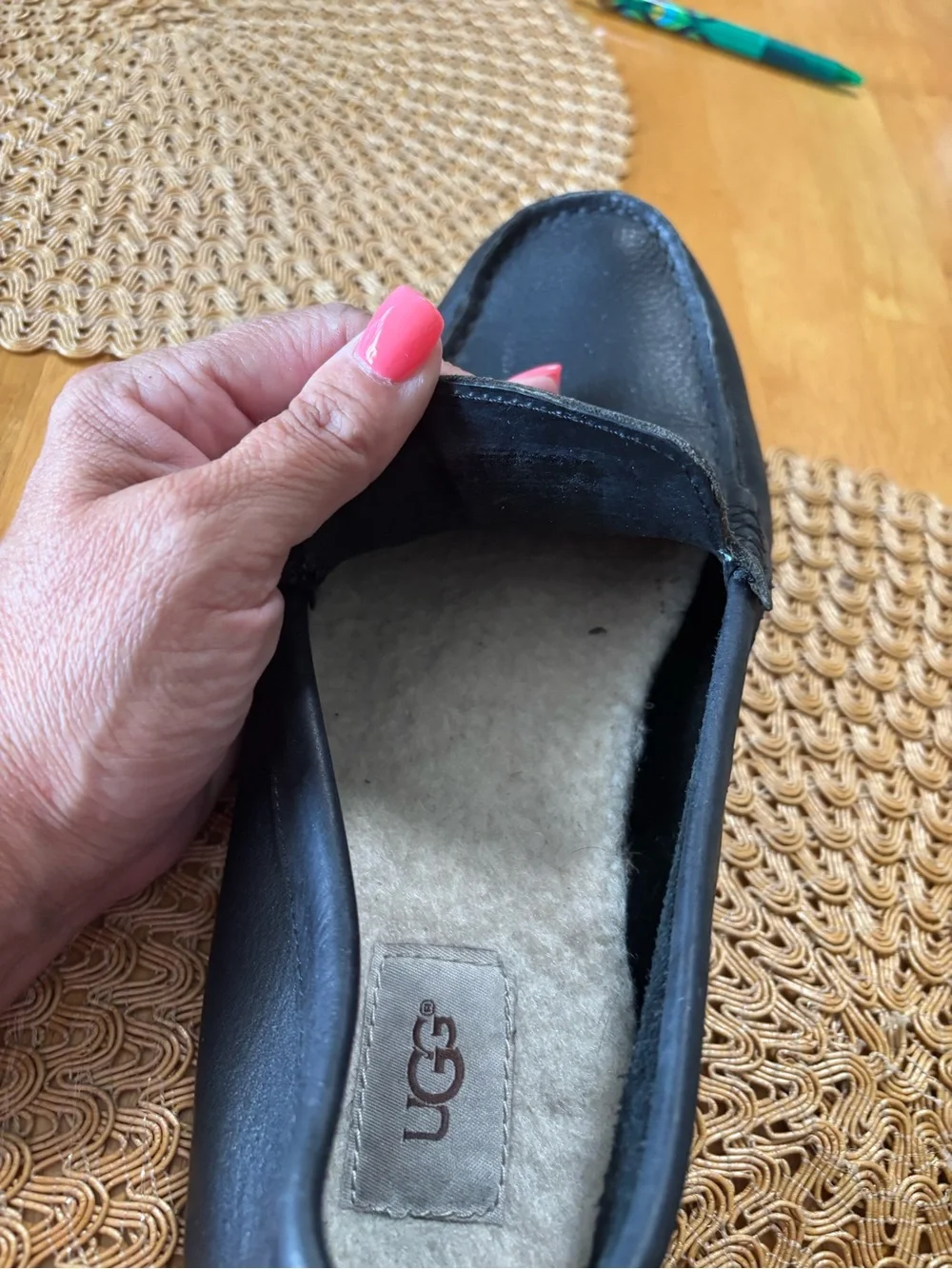 UGG Men's Black Leather Slip-On Driving Moccasins